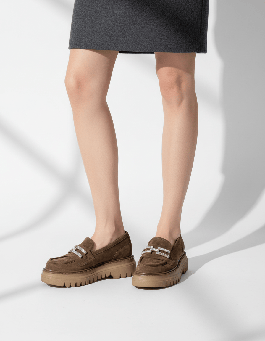 Women's suede loafers in beige w374