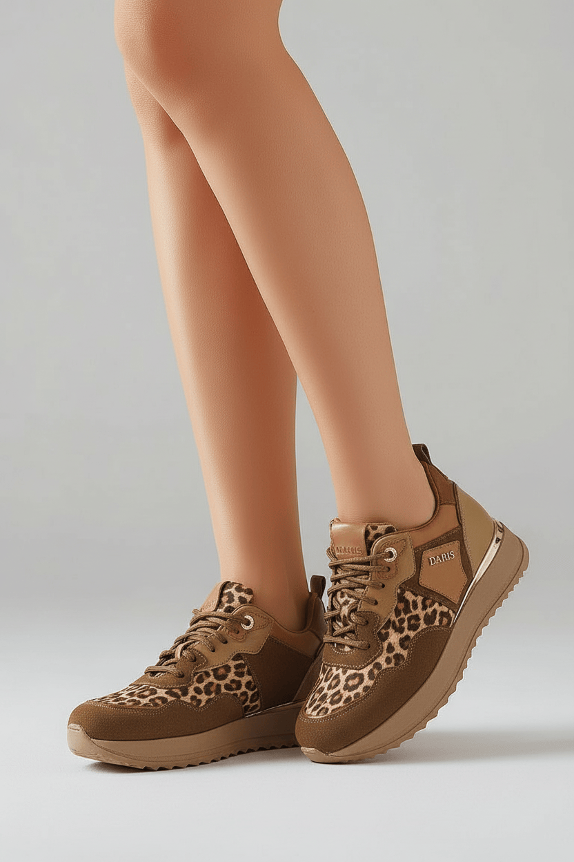 DARIS ДАМСКИ ОБУВКИ Дамски кожени сникърси в бежово, кафяво и златно w632