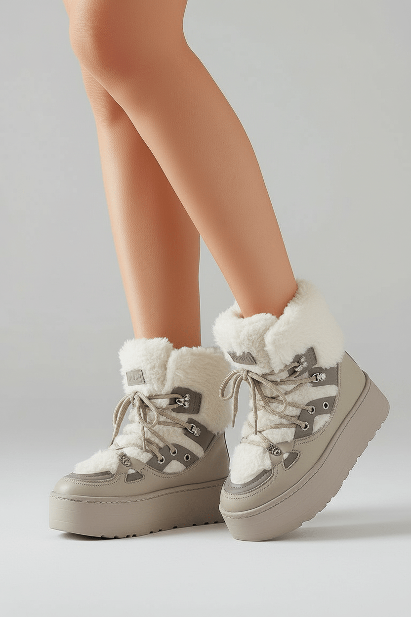 DARIS ДАМСКИ ОБУВКИ Дамски кожени апрески с пух в бежово w637