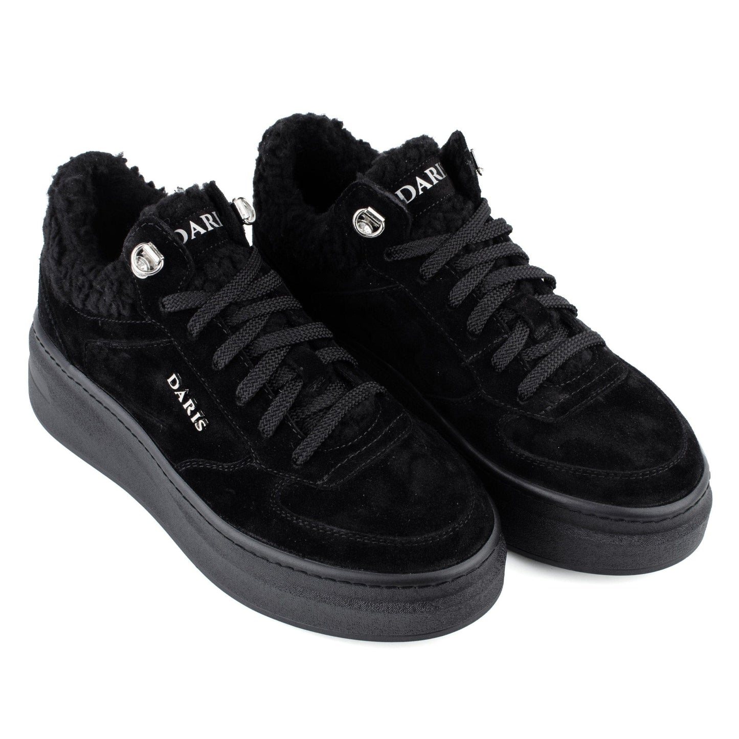 DARIS ДАМСКИ ОБУВКИ Дамски велурени сникърси с пух в черно w641