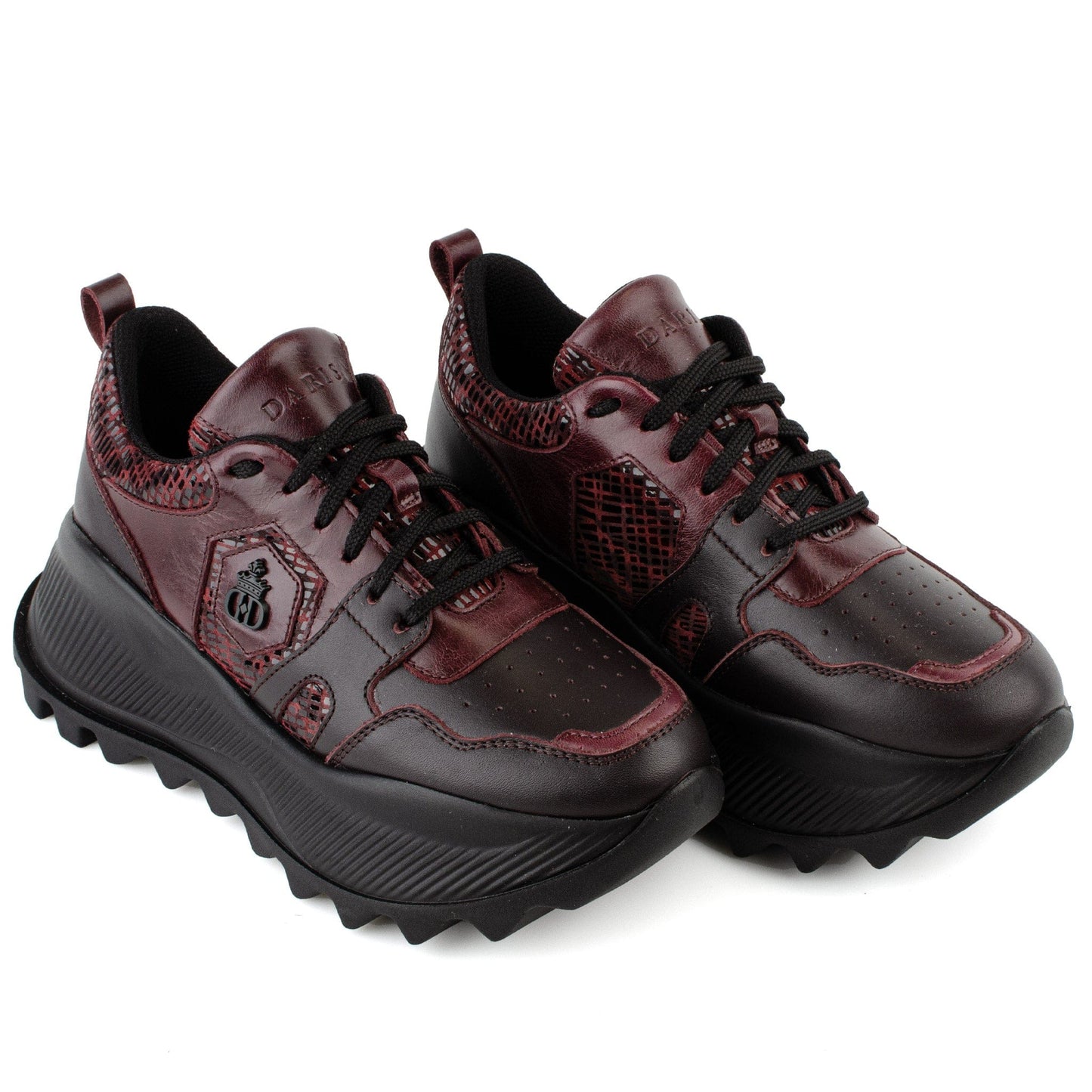 DARIS ДАМСКИ ОБУВКИ Дамски кожени сникърси в бордо и черно с платформа w652