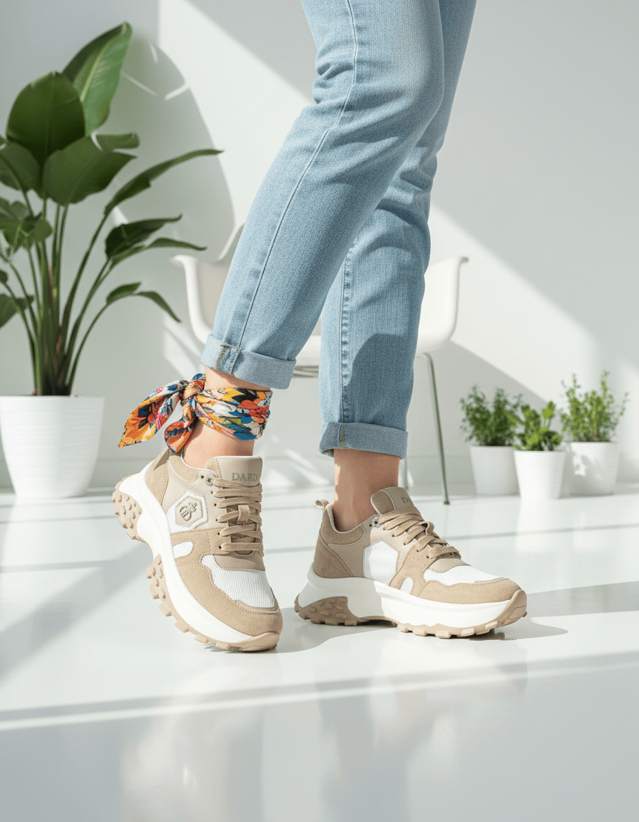 DARIS ДАМСКИ ОБУВКИ Дамски кожени сникърси в бежово и бяло w652