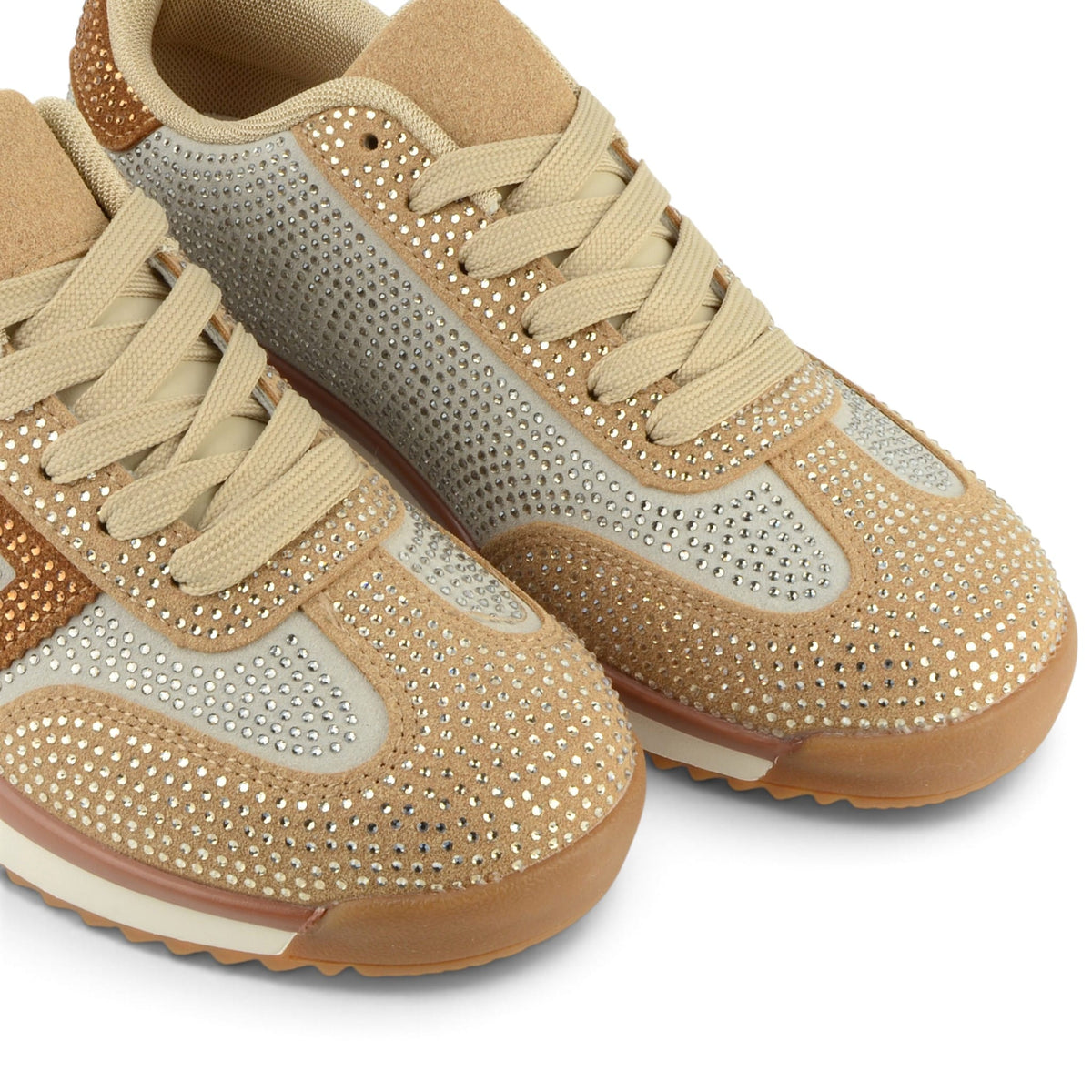 Fashion Bella ДАМСКИ ОБУВКИ Дамски сникърси от еко велур с камъни AEO-YD3801 Beige