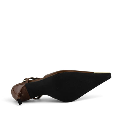 Елегантни кафяви дамски токчета със златист връх R2620 BROWN