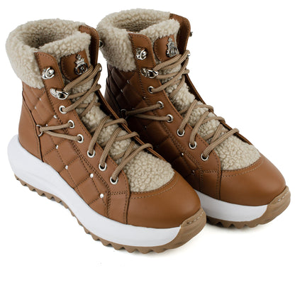 DARIS ДАМСКИ ОБУВКИ Дамски кожени боти с вълна в кафяво 1003