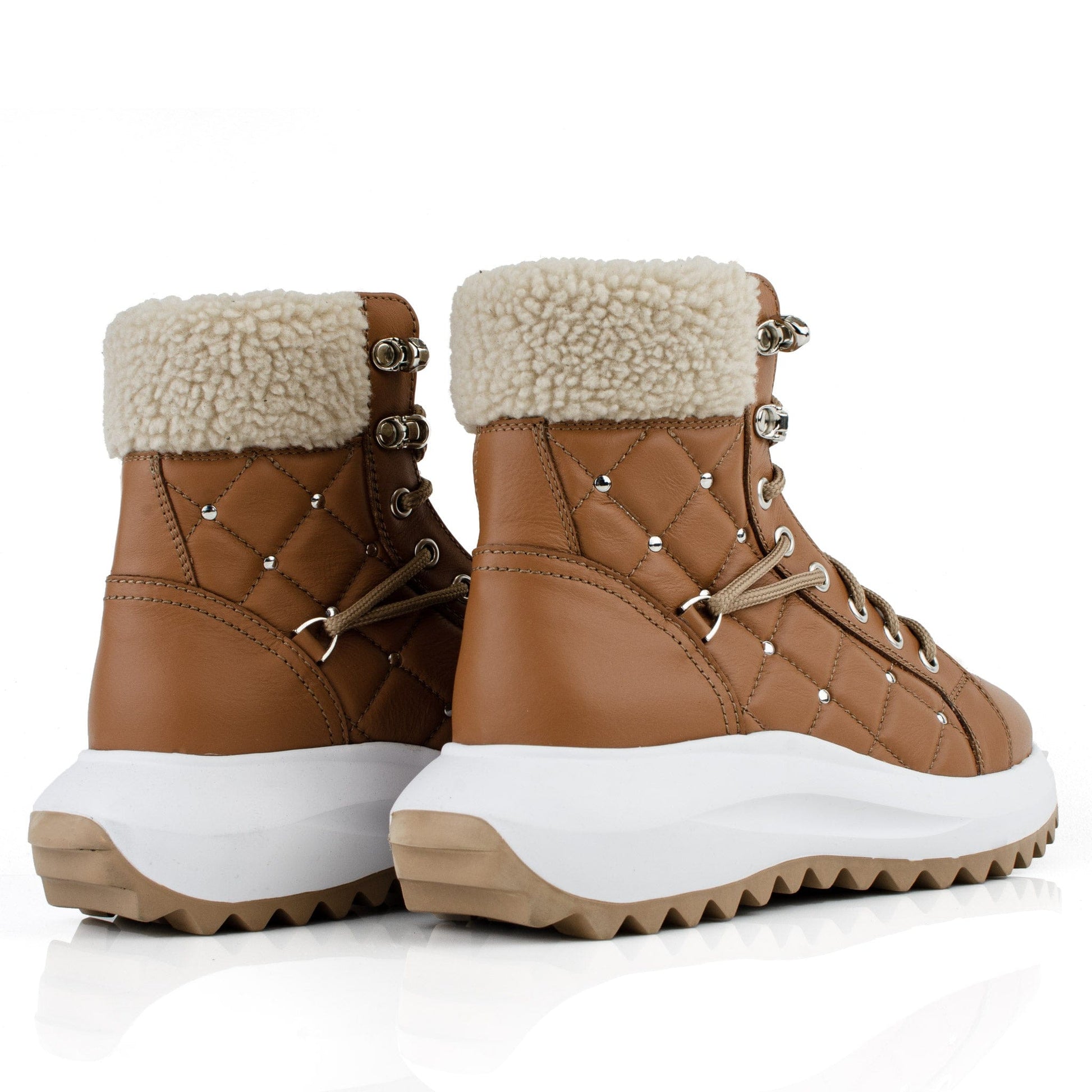 DARIS ДАМСКИ ОБУВКИ Дамски кожени боти с вълна в кафяво 1003