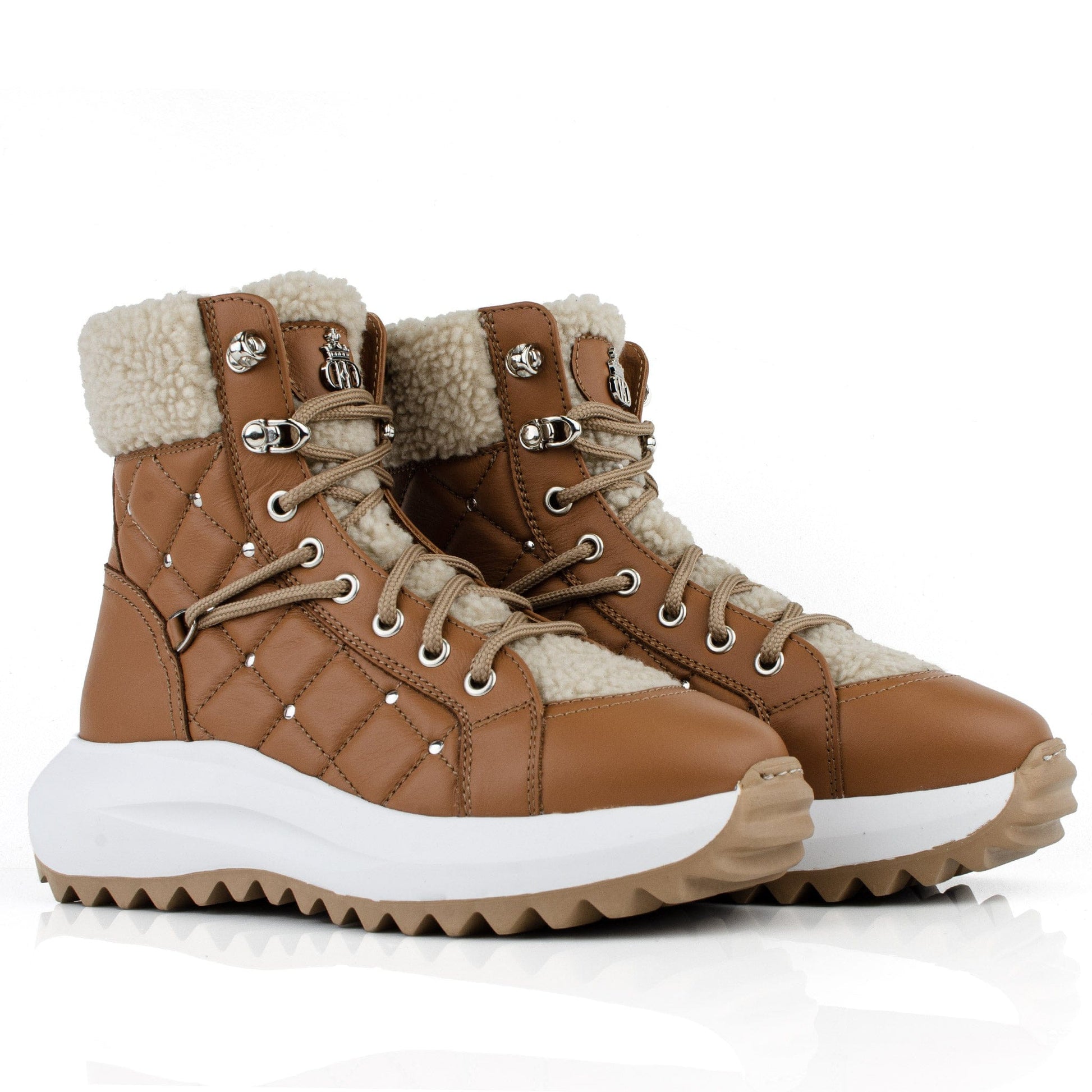 DARIS ДАМСКИ ОБУВКИ Дамски кожени боти с вълна в кафяво 1003