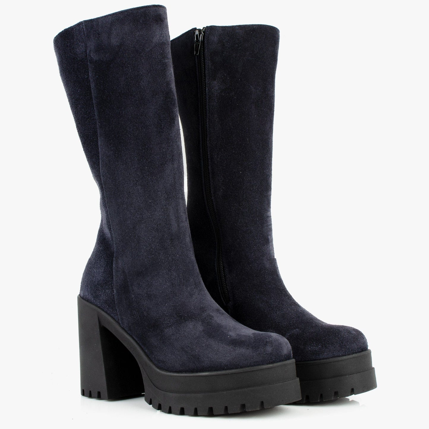 DARIS ДАМСКИ ОБУВКИ Дамски велурнеи ботуши в тъмносиньо с цип 3494