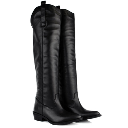 DARIS ДАМСКИ ОБУВКИ Дамски кожени уестърн чизми в черно 721