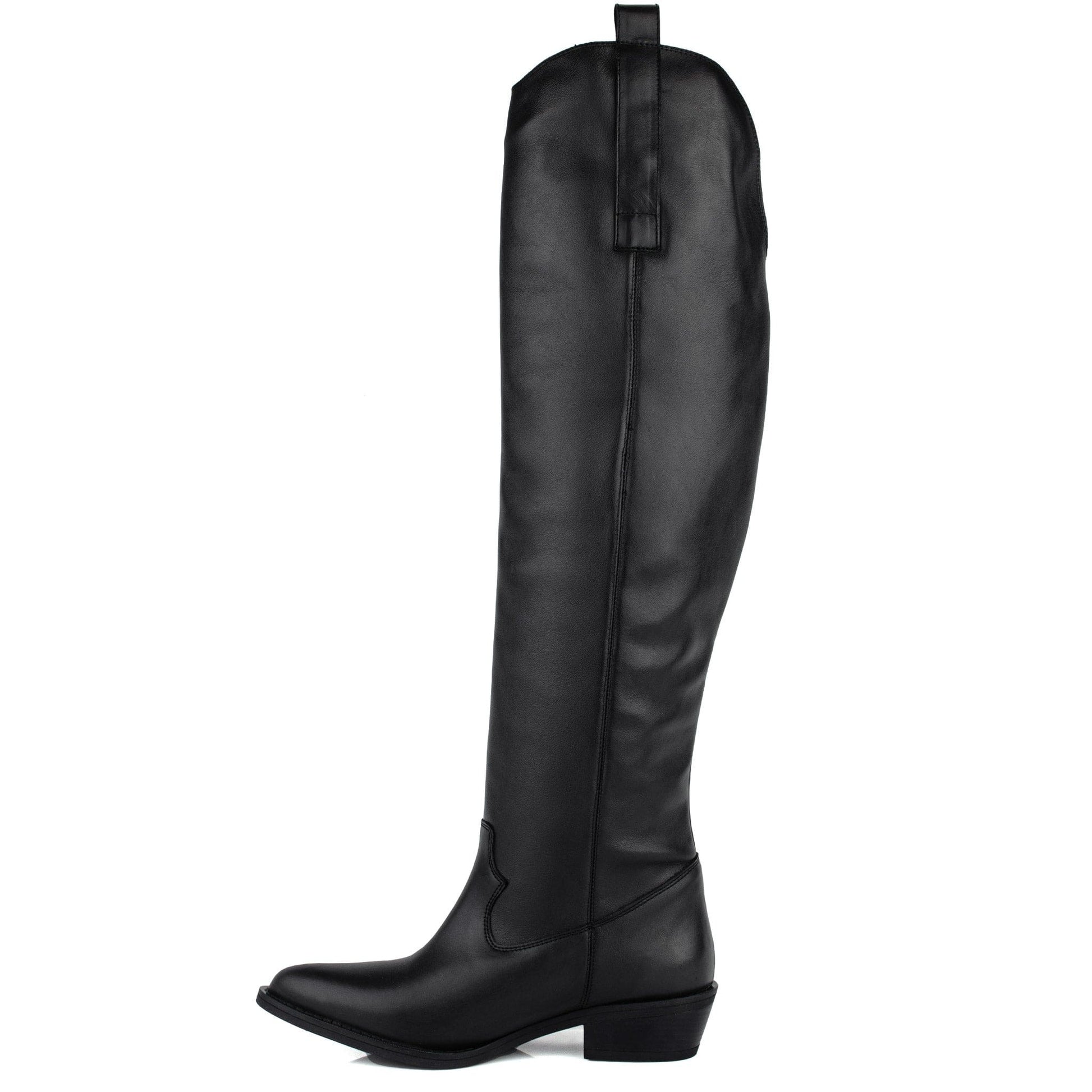 DARIS ДАМСКИ ОБУВКИ Дамски кожени уестърн чизми в черно 721