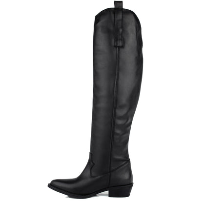 DARIS ДАМСКИ ОБУВКИ Дамски кожени уестърн чизми в черно 721