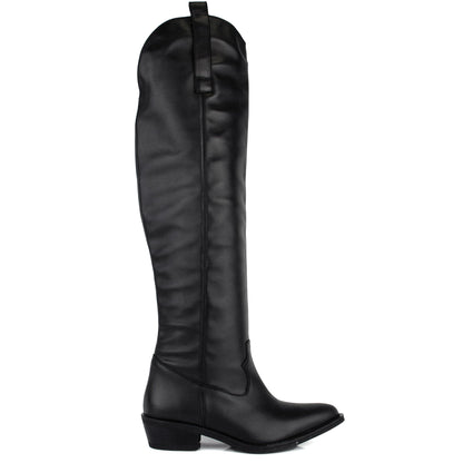 DARIS ДАМСКИ ОБУВКИ Дамски кожени уестърн чизми в черно 721