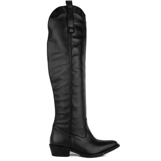 DARIS ДАМСКИ ОБУВКИ Дамски кожени уестърн чизми в черно 721