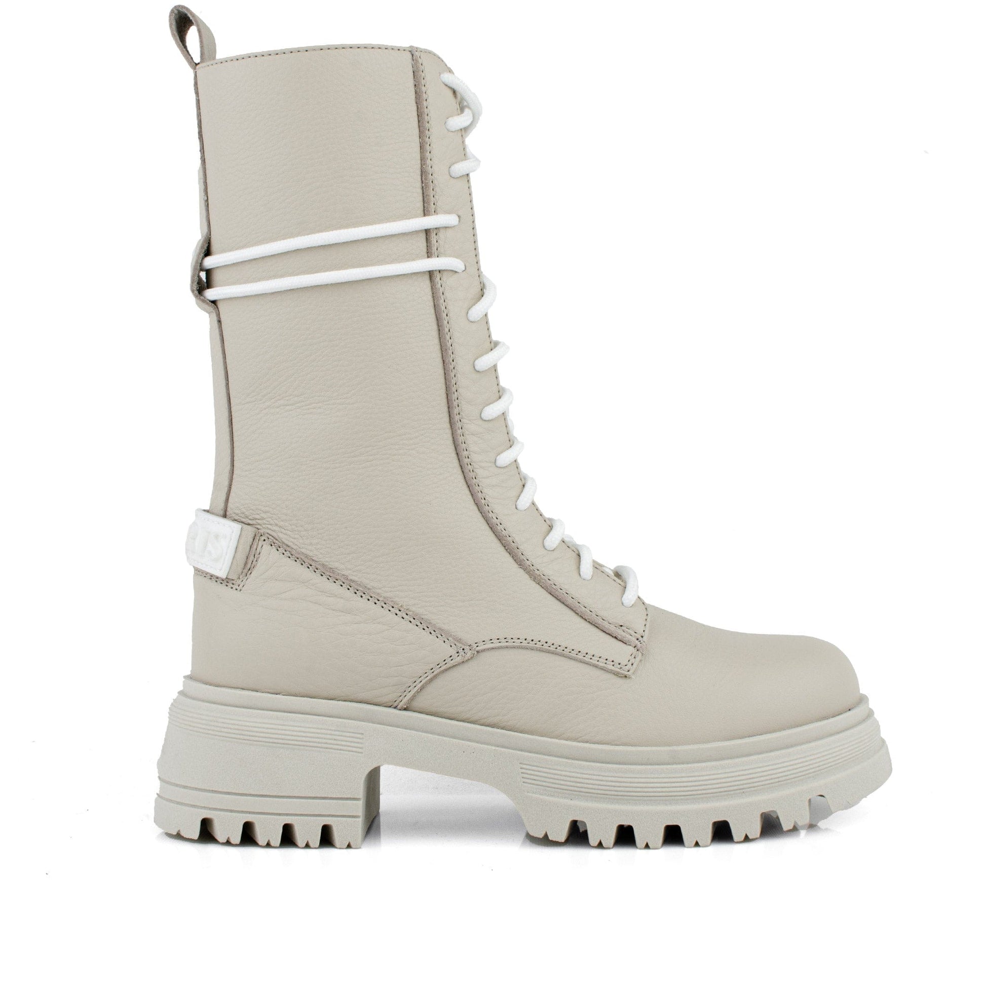 DARIS ДАМСКИ ОБУВКИ Дамски кожени боти с цип и връзки в бежово B002