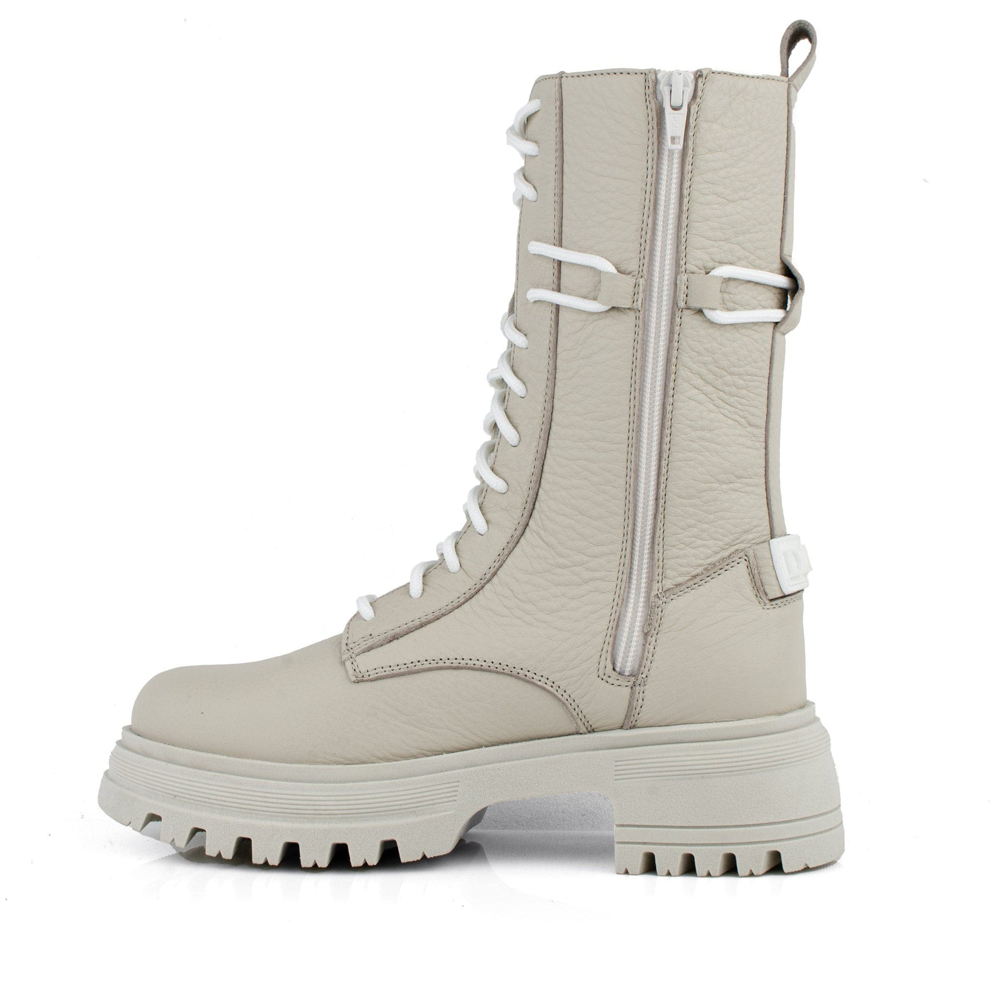 DARIS ДАМСКИ ОБУВКИ Дамски кожени боти с цип и връзки в бежово B002