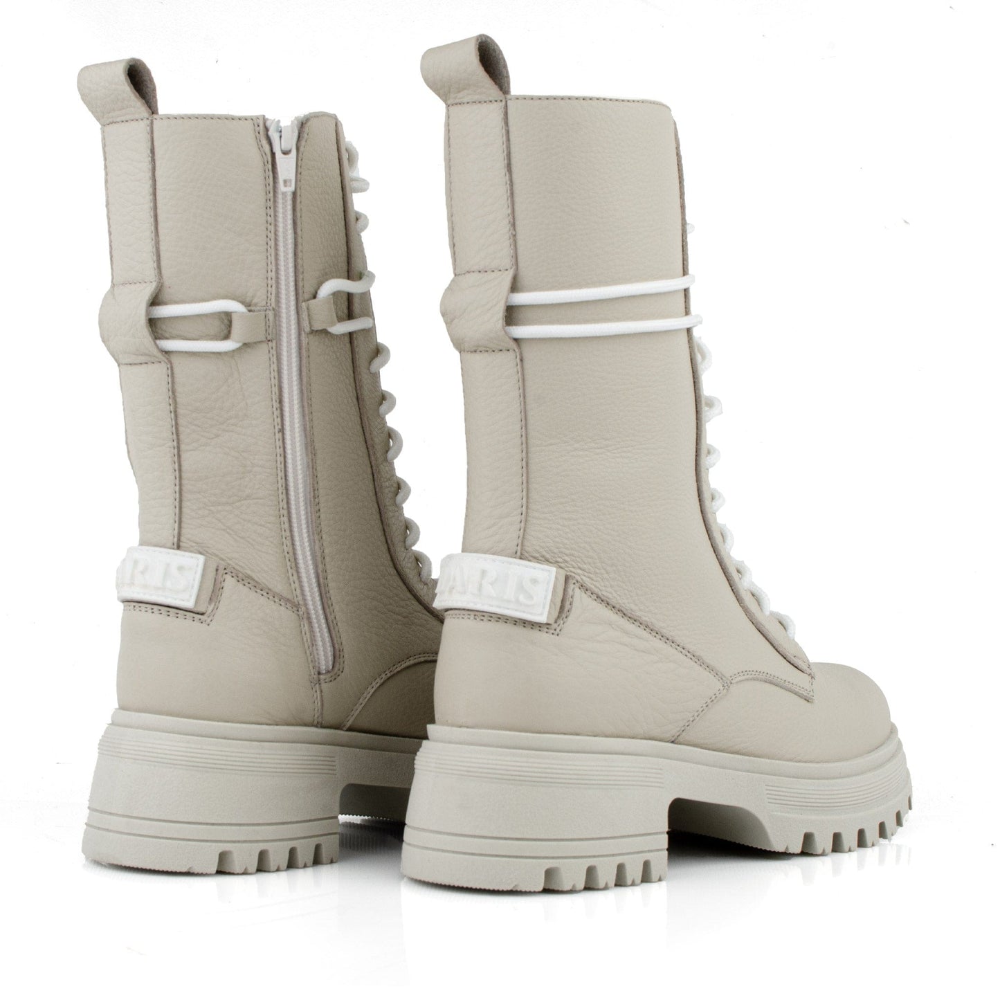 DARIS ДАМСКИ ОБУВКИ Дамски кожени боти с цип и връзки в бежово B002