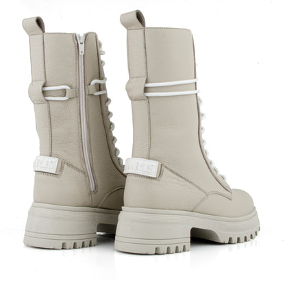 DARIS ДАМСКИ ОБУВКИ Дамски кожени боти с цип и връзки в бежово B002