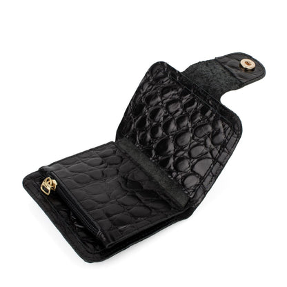 DARIS АКСЕСОАРИ Black Черно дамско портмоне от естествена кожа CRYSTAL