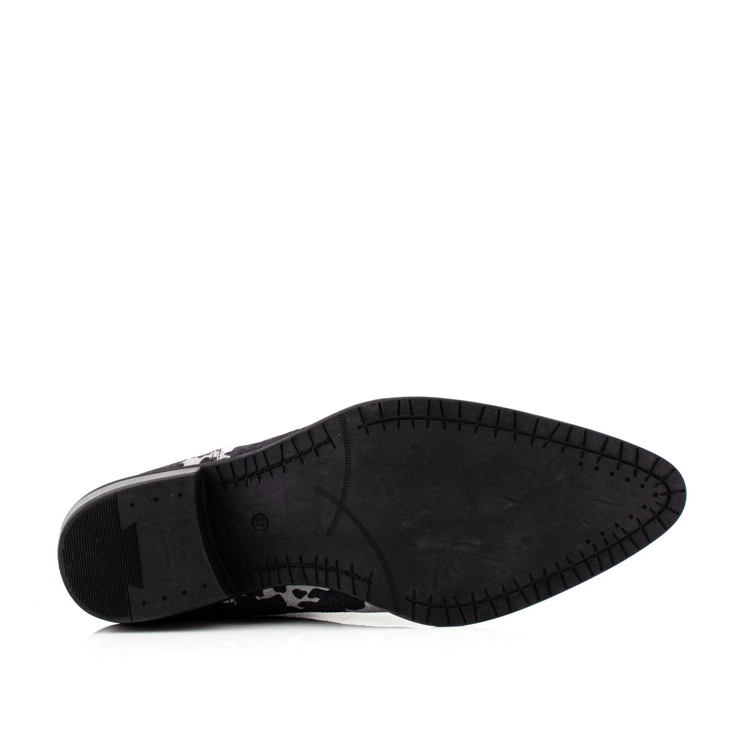 DARIS ДАМСКИ ОБУВКИ Дамски велурени боти с петнист принт в черно и бяло COW