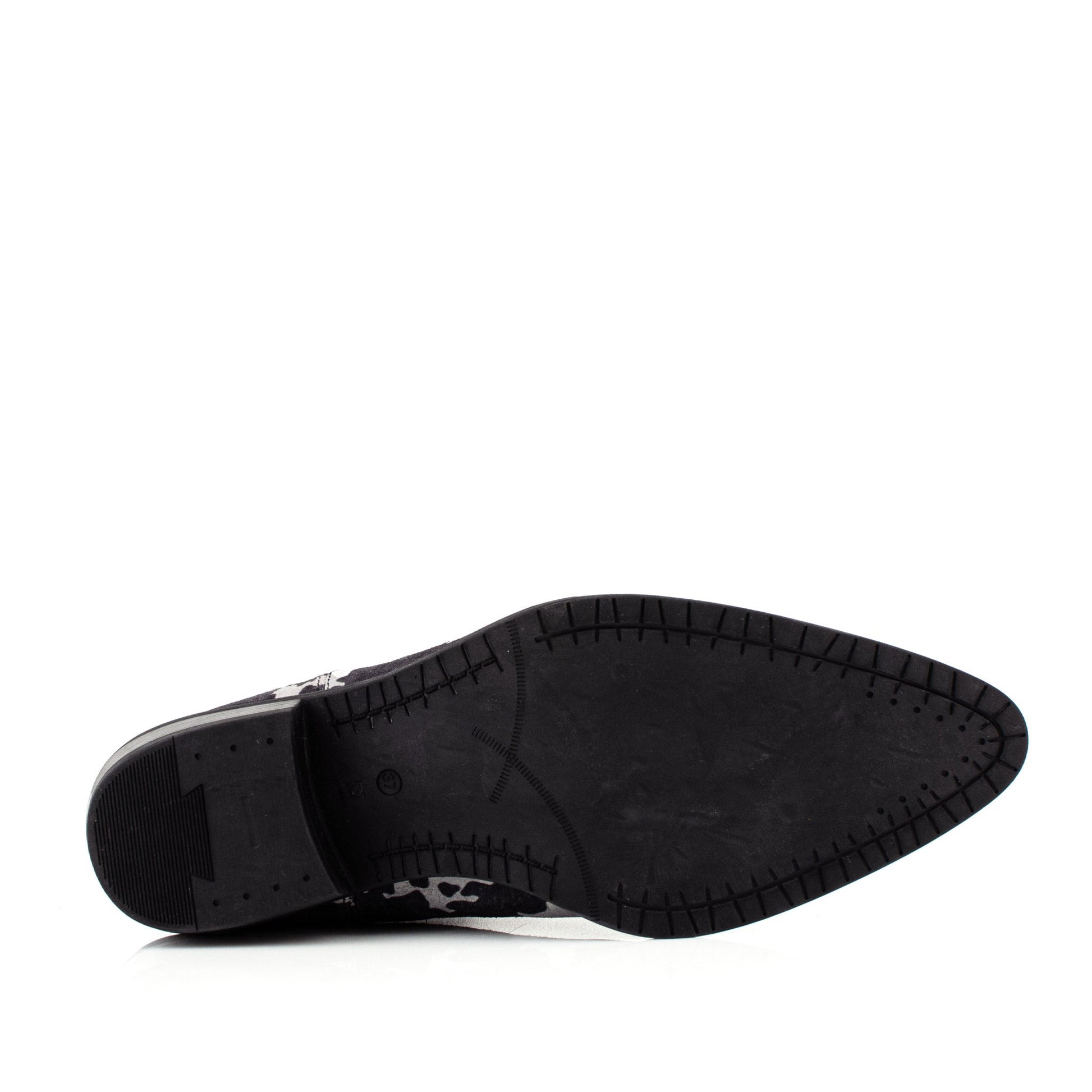 DARIS ДАМСКИ ОБУВКИ Дамски велурени боти с петнист принт в черно и бяло COW