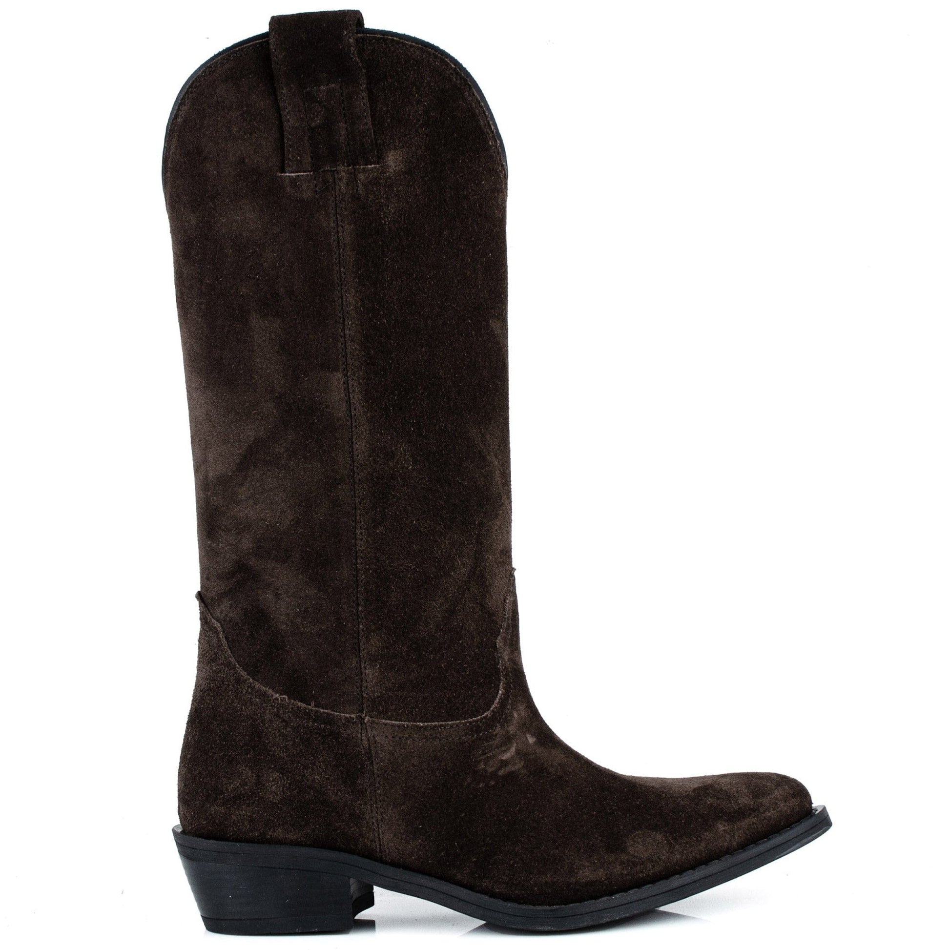 DARIS ДАМСКИ ОБУВКИ Дамски велурени уестър ботуши в тъмнокафяв цвят E2851