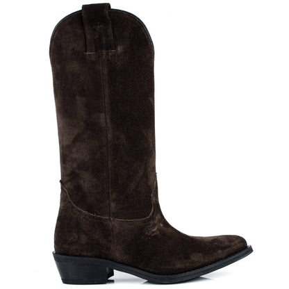 DARIS ДАМСКИ ОБУВКИ Дамски велурени уестър ботуши в тъмнокафяв цвят E2851