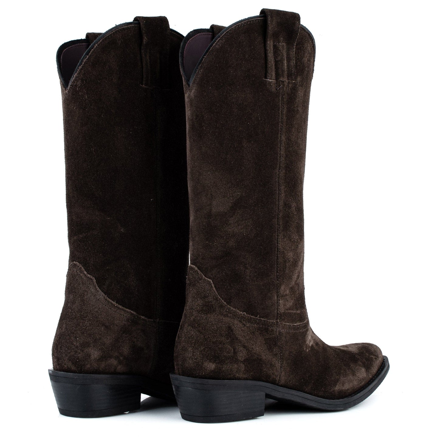 DARIS ДАМСКИ ОБУВКИ Дамски велурени уестър ботуши в тъмнокафяв цвят E2851