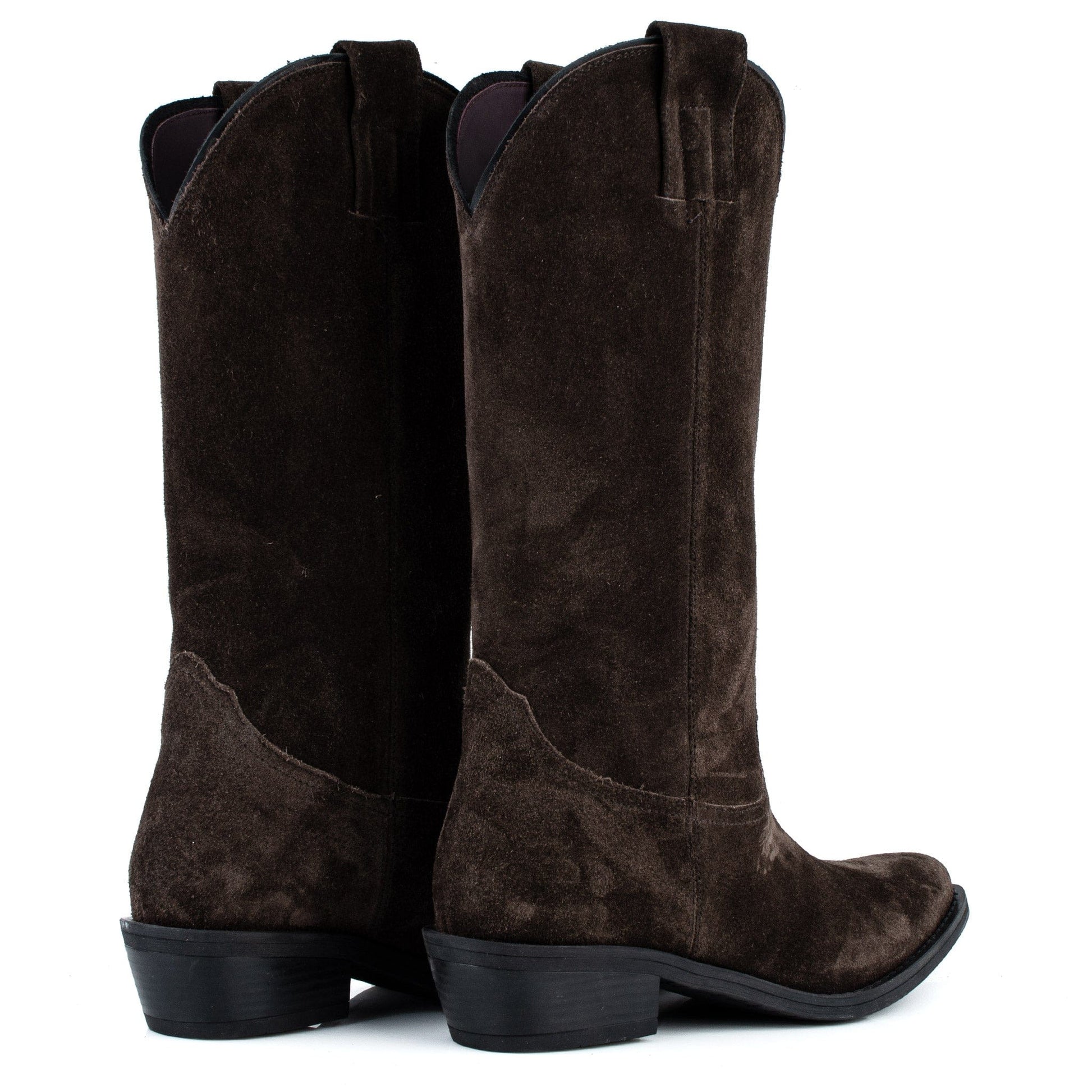 DARIS ДАМСКИ ОБУВКИ Дамски велурени уестър ботуши в тъмнокафяв цвят E2851