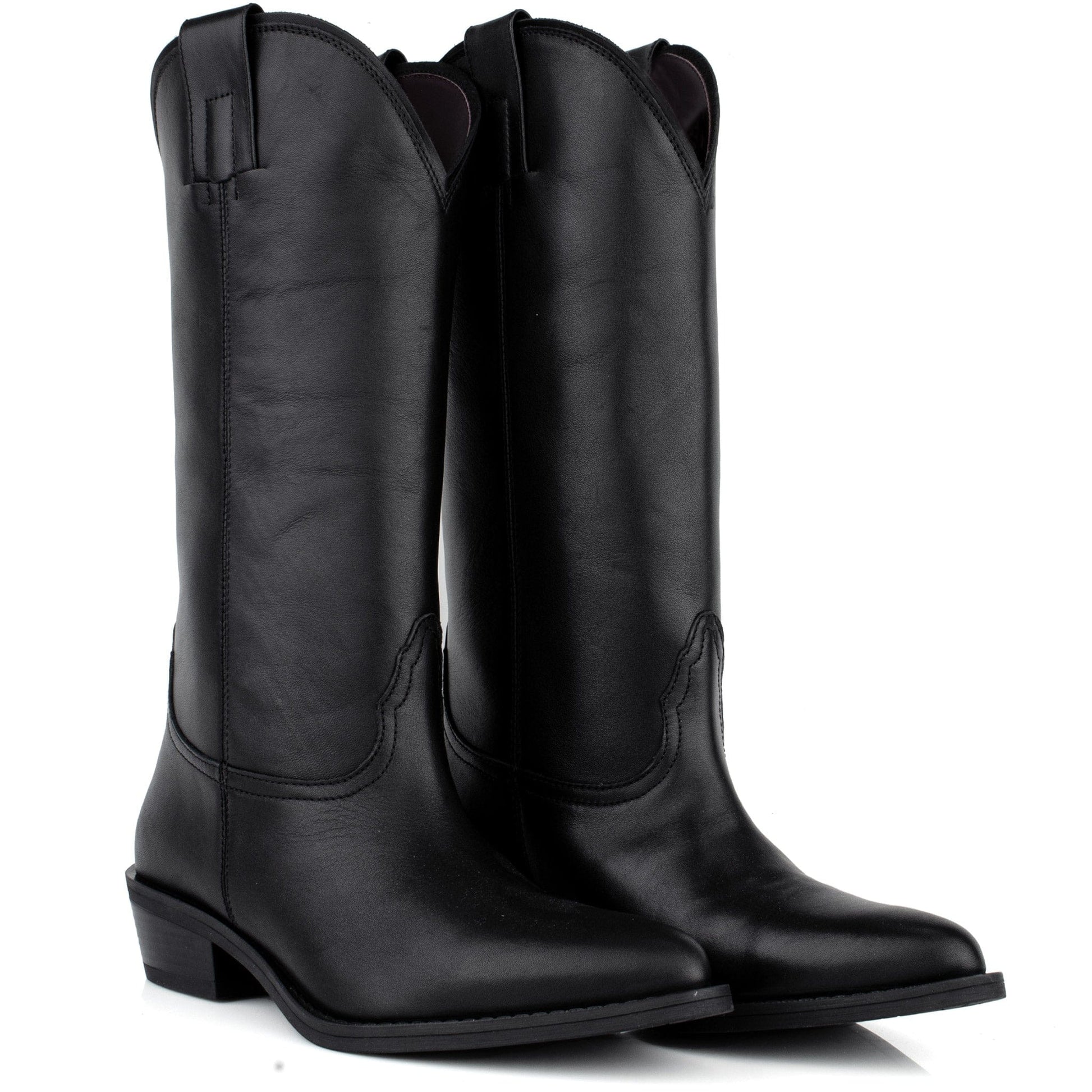 DARIS ДАМСКИ ОБУВКИ Дамски кожени уестър ботуши в черен цвят E2854