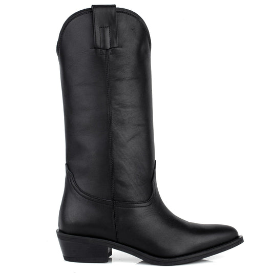 DARIS ДАМСКИ ОБУВКИ Дамски кожени уестър ботуши в черен цвят E2854