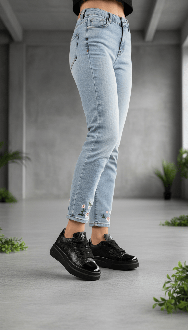 DARIS ДАМСКИ ОБУВКИ Олекотени дамски сникърси от еко кожа в черно ECO1