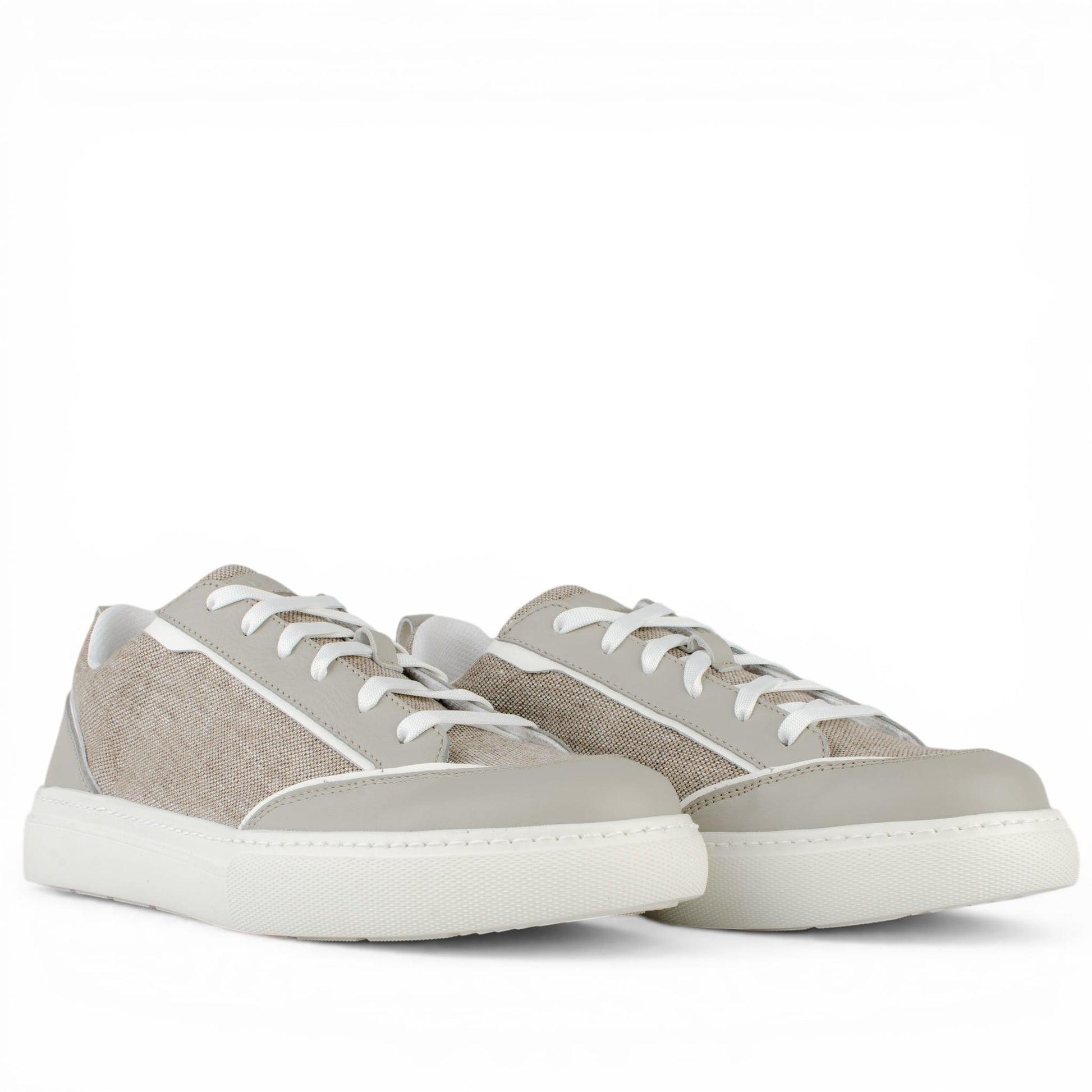 DARIS МЪЖКИ ОБУВКИ Олекотени мъжки кожени кецове в сиво и бежово g080