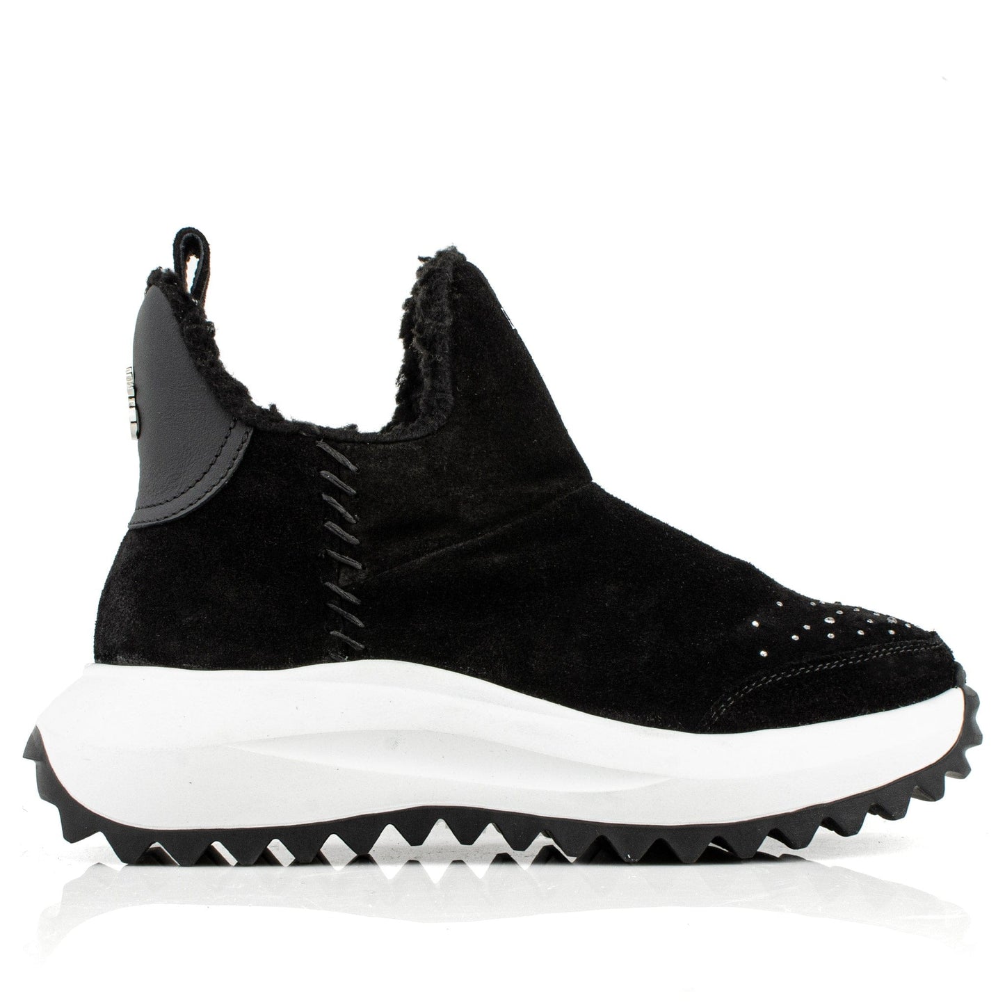 DARIS ДАМСКИ ОБУВКИ Дамски велурени боти в черно с вълнена подпалата и камъни I001