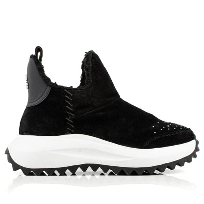 DARIS ДАМСКИ ОБУВКИ Дамски велурени боти в черно с вълнена подпалата и камъни I001