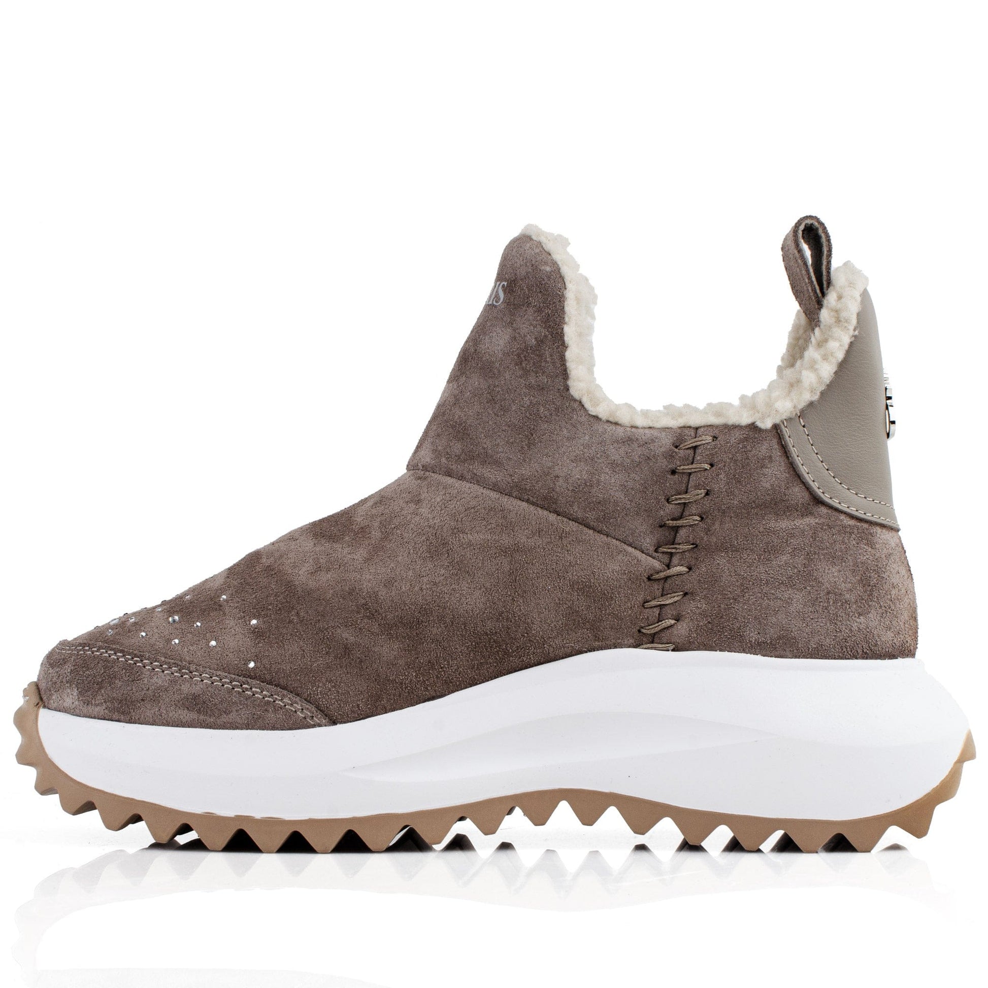 DARIS ДАМСКИ ОБУВКИ Дамски велурени боти в бежово с вълнена подпалата и камъни I001