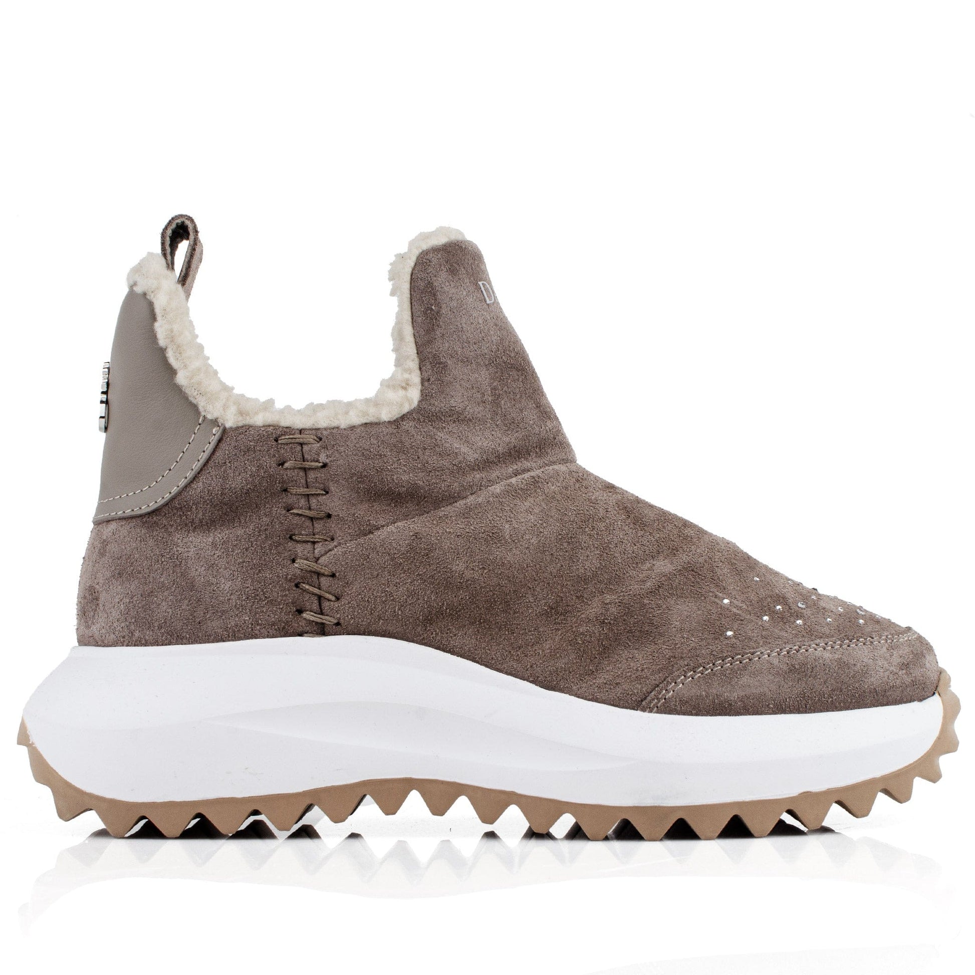 DARIS ДАМСКИ ОБУВКИ Дамски велурени боти в бежово с вълнена подпалата и камъни I001