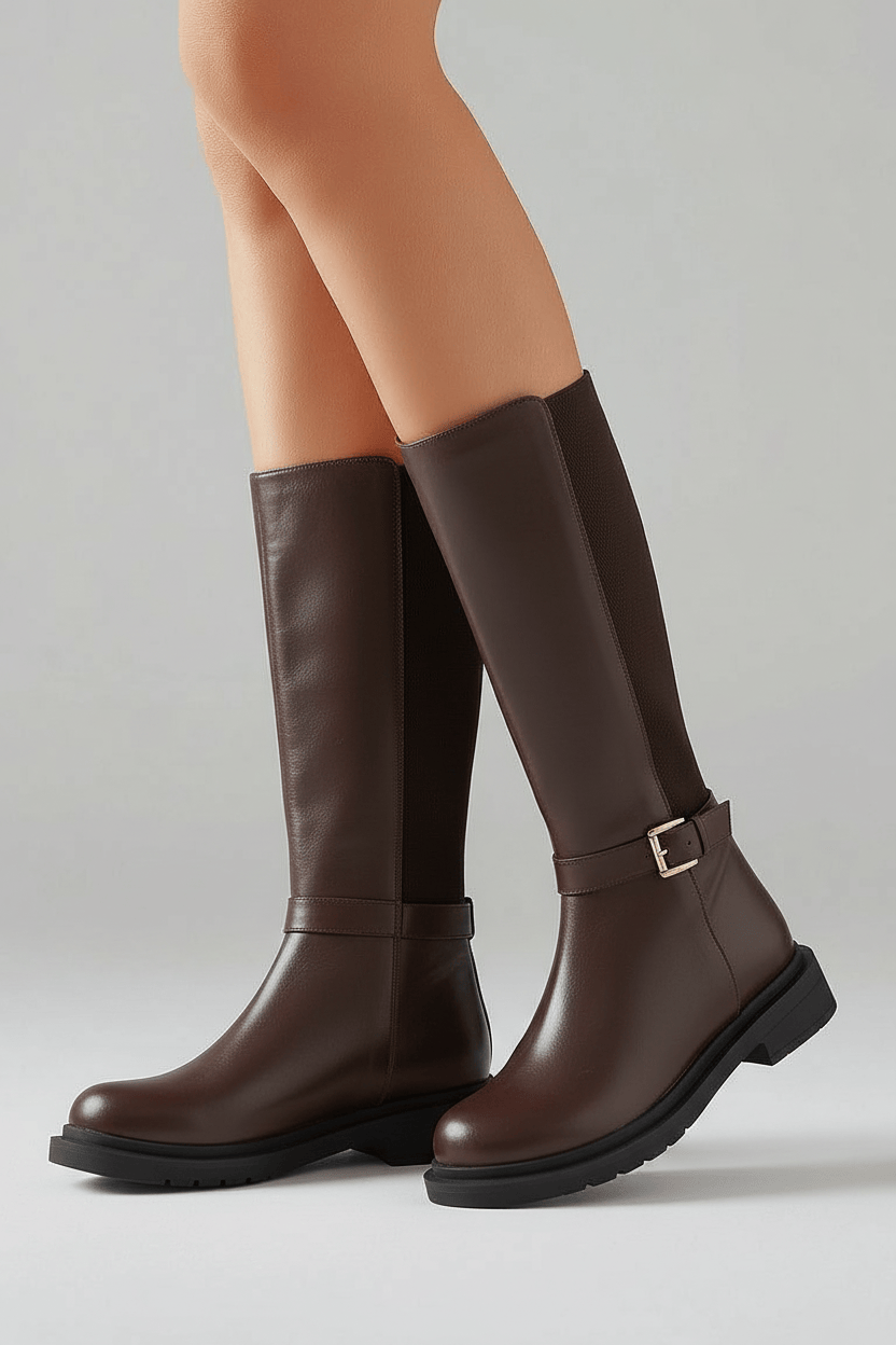 DARIS ДАМСКИ ОБУВКИ Дамски кожени ботуши под коляното в кафяво  Orella