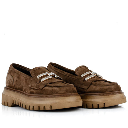 DARIS ДАМСКИ ОБУВКИ Дамски велурени мокасини в кафяво w374