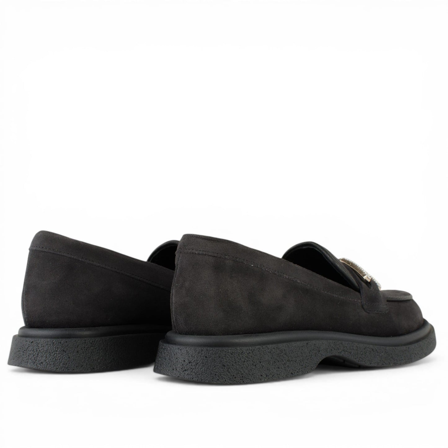 DARIS ДАМСКИ ОБУВКИ Дамски велурени мокасини в тъмносиво със златно украшение w522