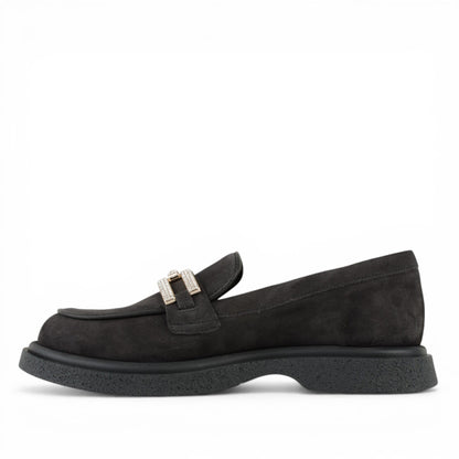 DARIS ДАМСКИ ОБУВКИ Дамски велурени мокасини в тъмносиво със златно украшение w522