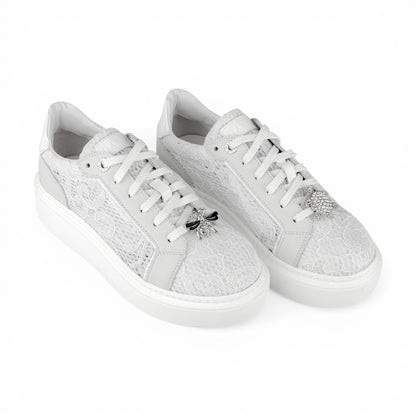 DARIS ДАМСКИ ОБУВКИ Олекотени дамски кожени сникърси в бяло с мрежа w582