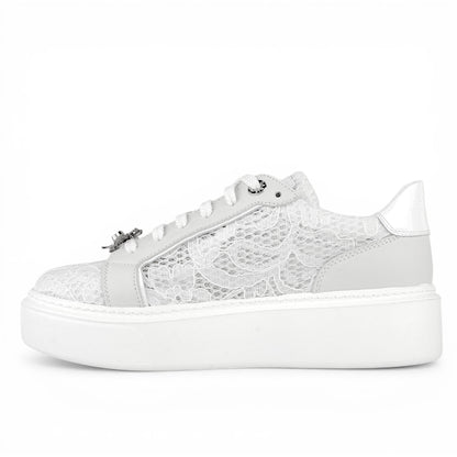 DARIS ДАМСКИ ОБУВКИ Олекотени дамски кожени сникърси в бяло с мрежа w582