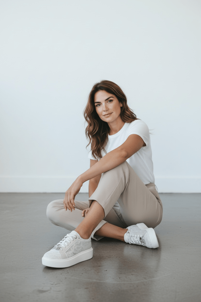 DARIS ДАМСКИ ОБУВКИ Олекотени дамски кожени сникърси в бяло с мрежа w582