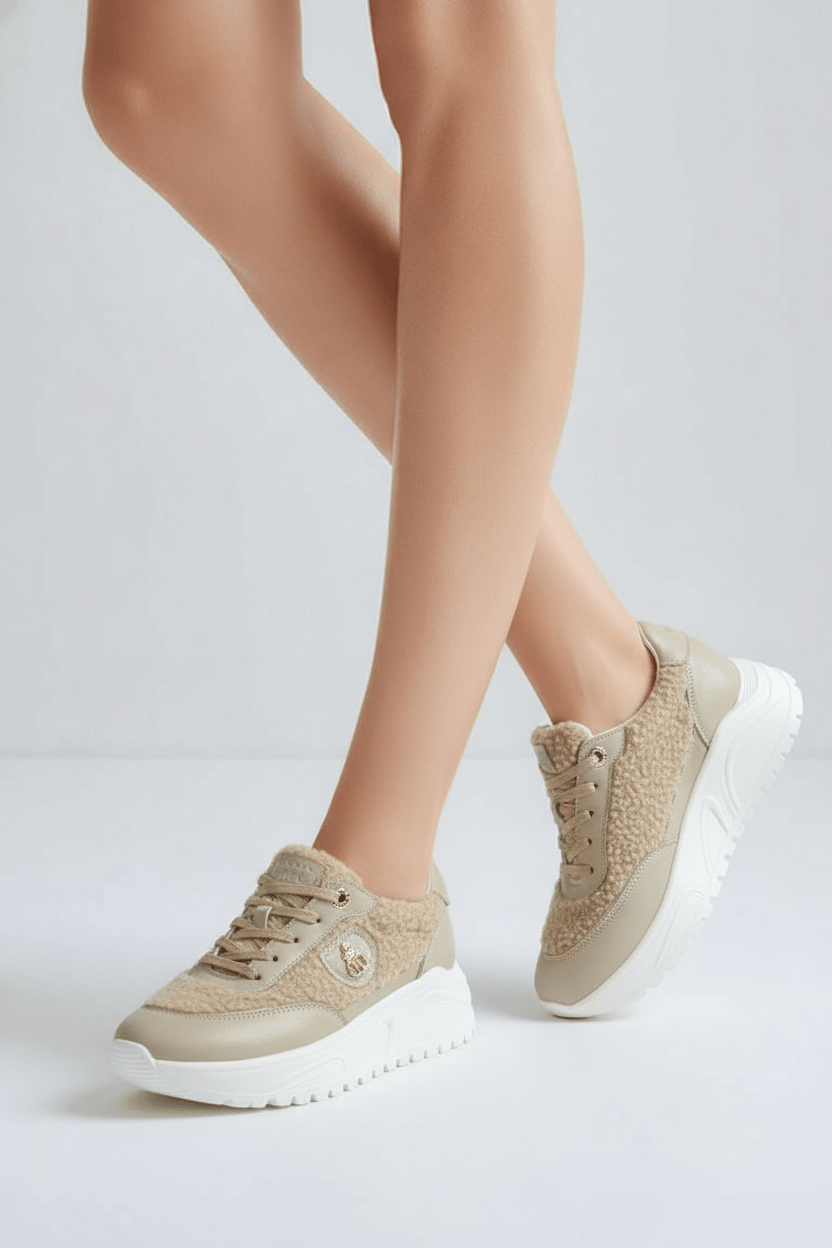 DARIS ДАМСКИ ОБУВКИ Дамски кожени маратонки в бежово w605