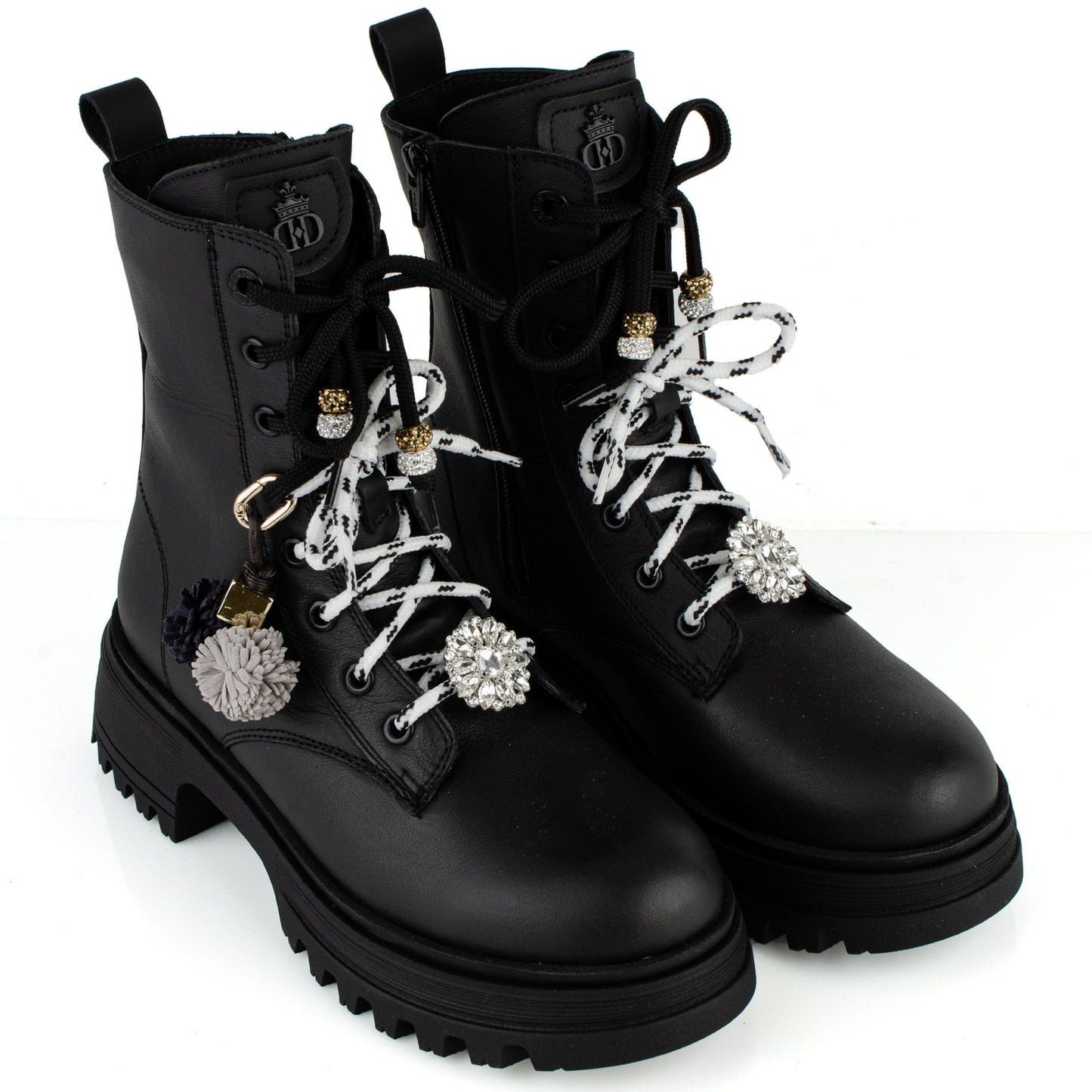 DARIS ДАМСКИ ОБУВКИ Дамски кожени боти в черно с цип и връзки w615