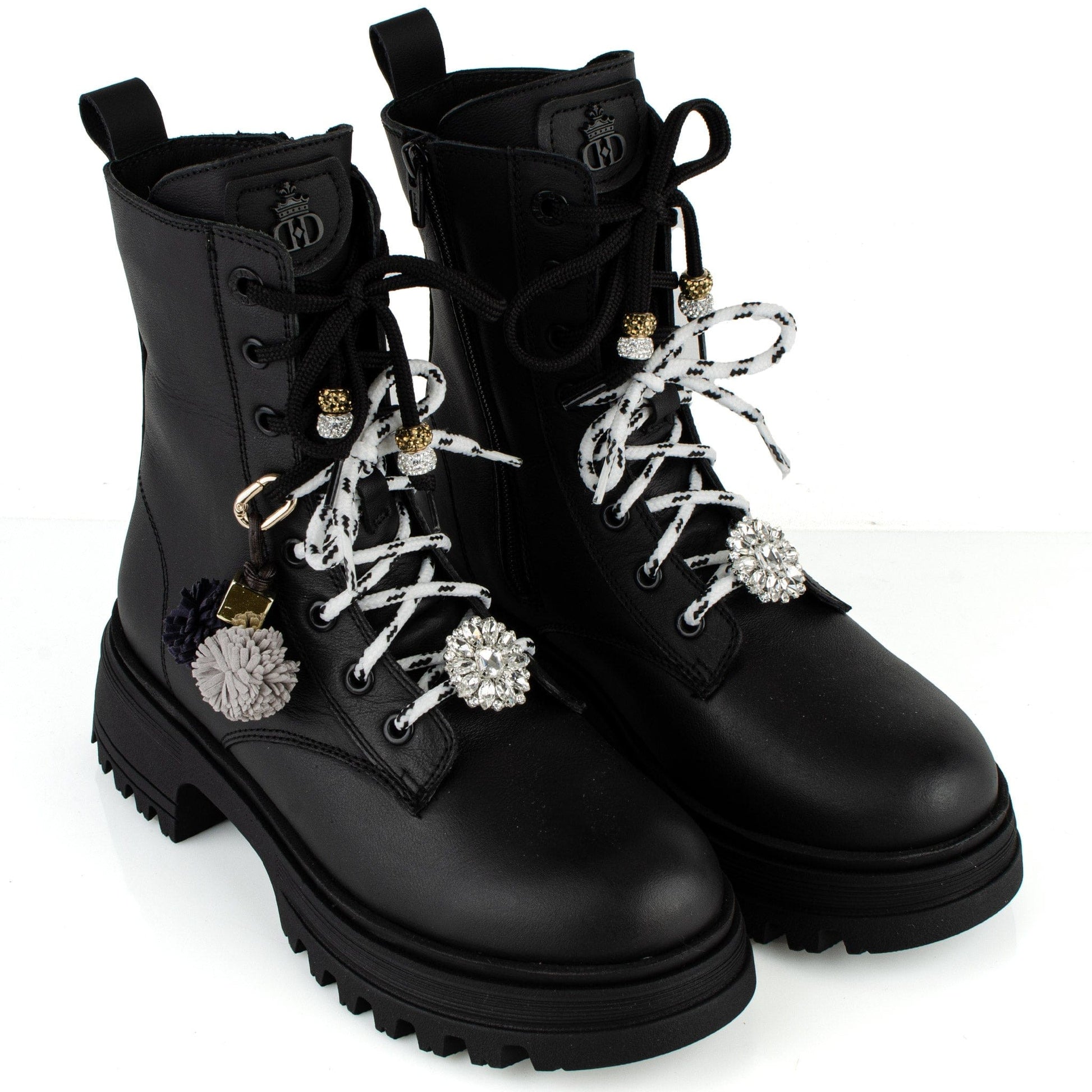 DARIS ДАМСКИ ОБУВКИ Дамски кожени боти в черно с цип и връзки w615