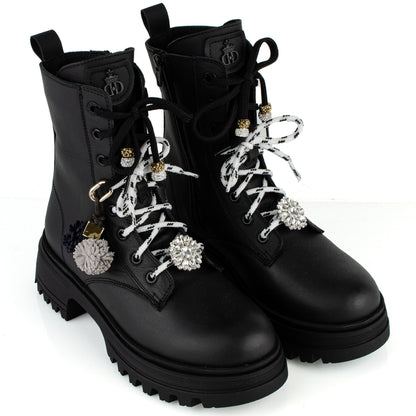 DARIS ДАМСКИ ОБУВКИ Дамски кожени боти в черно с цип и връзки w615