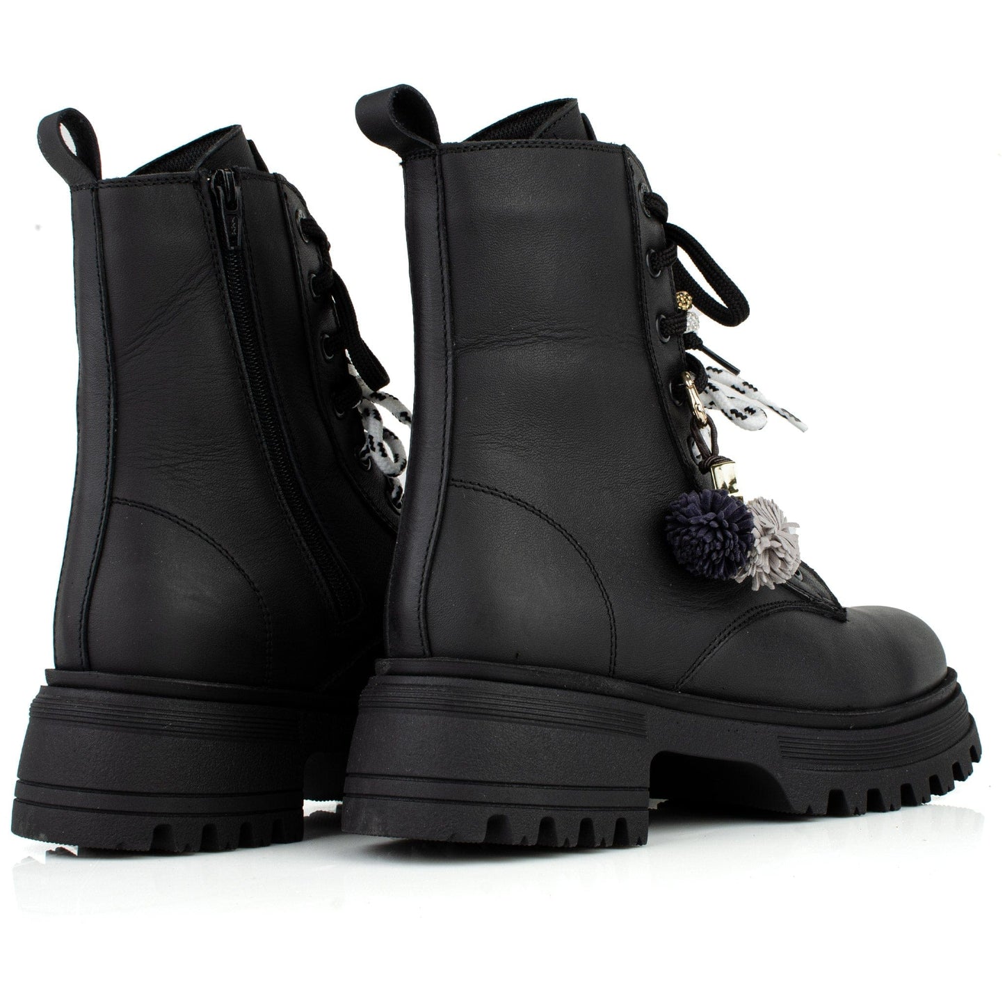 DARIS ДАМСКИ ОБУВКИ Дамски кожени боти в черно с цип и връзки w615