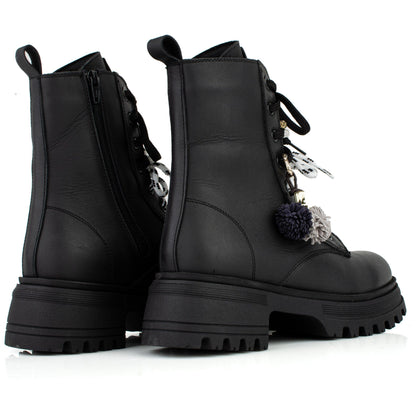 DARIS ДАМСКИ ОБУВКИ Дамски кожени боти в черно с цип и връзки w615