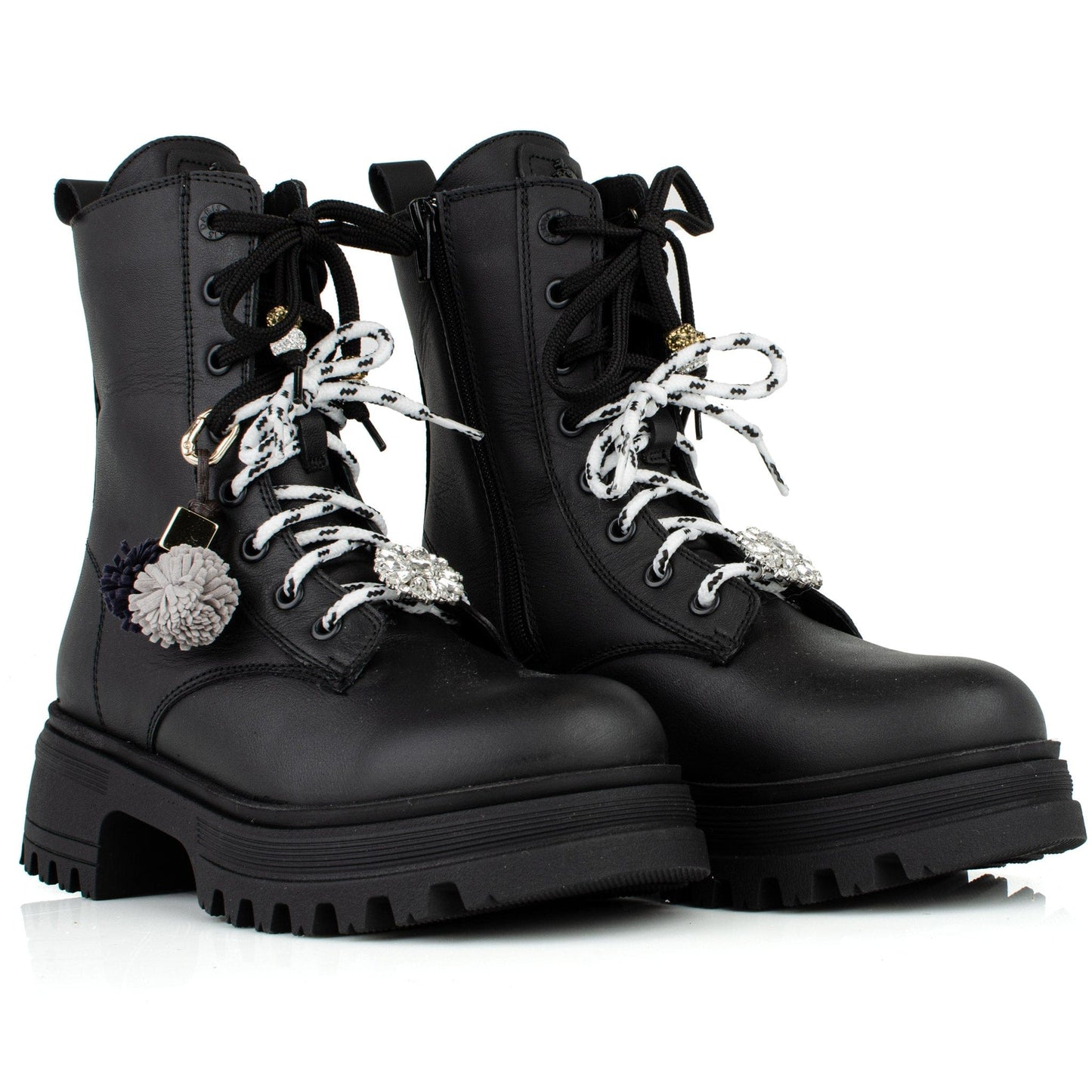 DARIS ДАМСКИ ОБУВКИ Дамски кожени боти в черно с цип и връзки w615